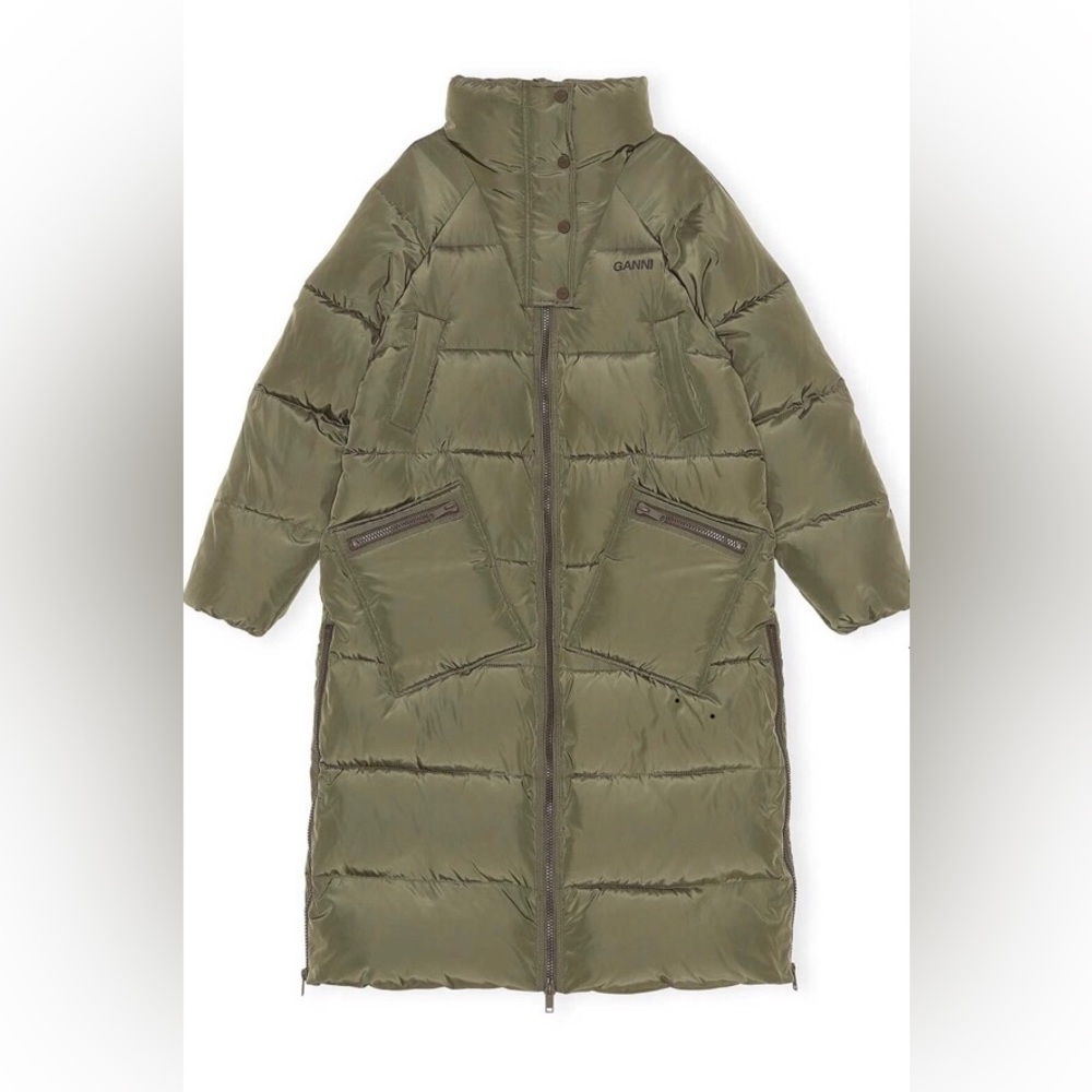 Ganni oversized puffer coat - military green
